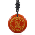 Fortune Jewel Swastika Lotus Pattern Natural Various Crystal Black Obsidian Purification Necklace Pendant