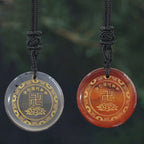 Fortune Jewel Swastika Lotus Pattern Natural Various Crystal Black Obsidian Purification Necklace Pendant