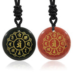 Fortune Jewel Om Mani Padme Hum Natural Various Crystal Black Obsidian Strength Necklace Pendant