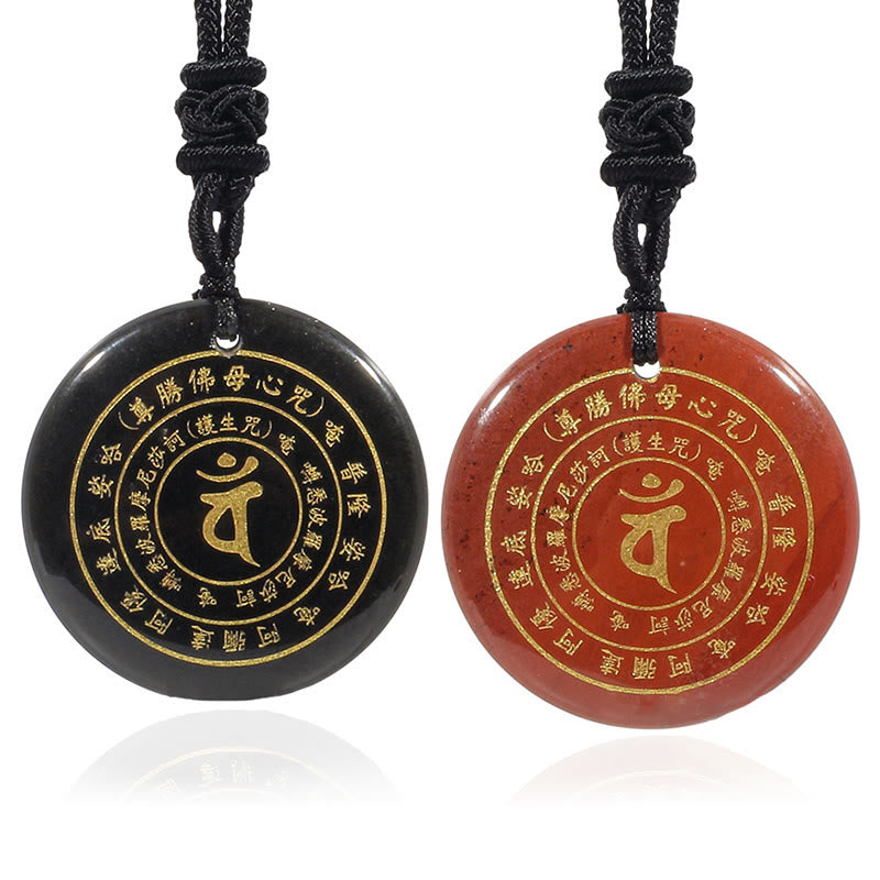 Fortune Jewel Vairocana Tathagata Sanskrit Mantra Various Crystal Black Obsidian Green Aventurine Strength Necklace Pendant