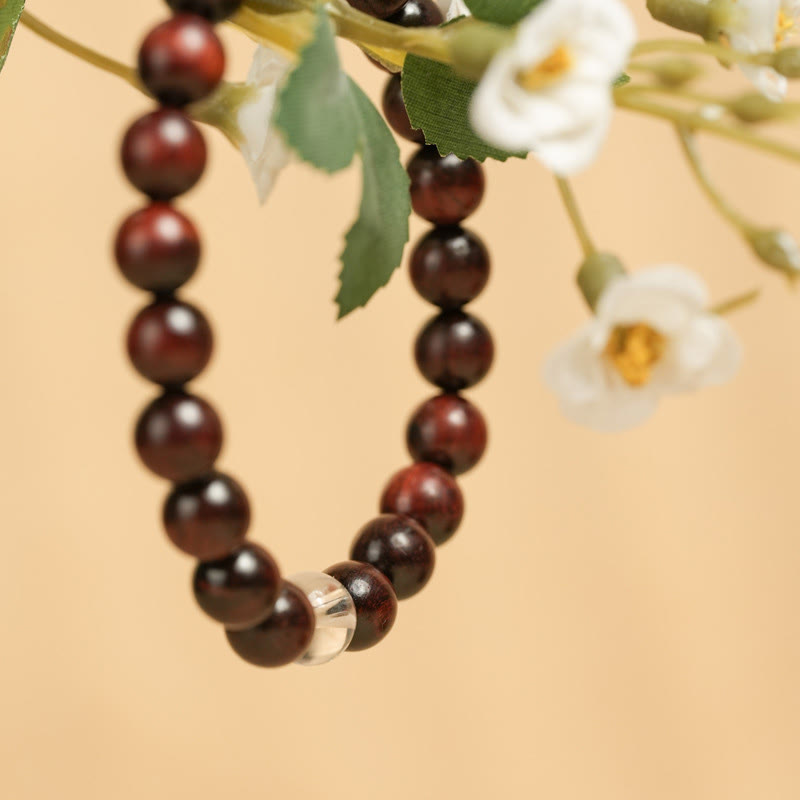 Fortune Jewel Small Leaf Red Sandalwood White Crystal Protection Bracelet