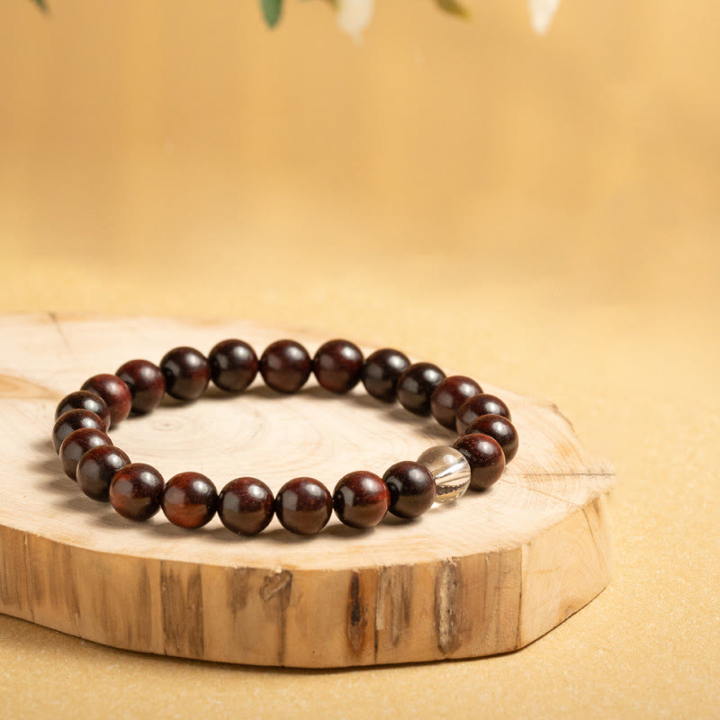 Fortune Jewel Small Leaf Red Sandalwood White Crystal Protection Bracelet