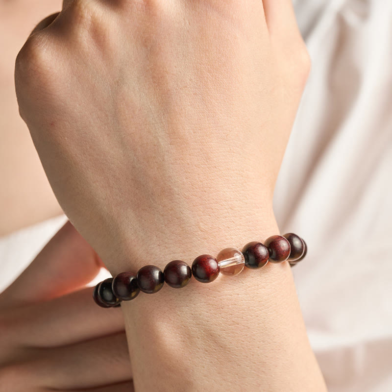 Fortune Jewel Small Leaf Red Sandalwood White Crystal Protection Bracelet