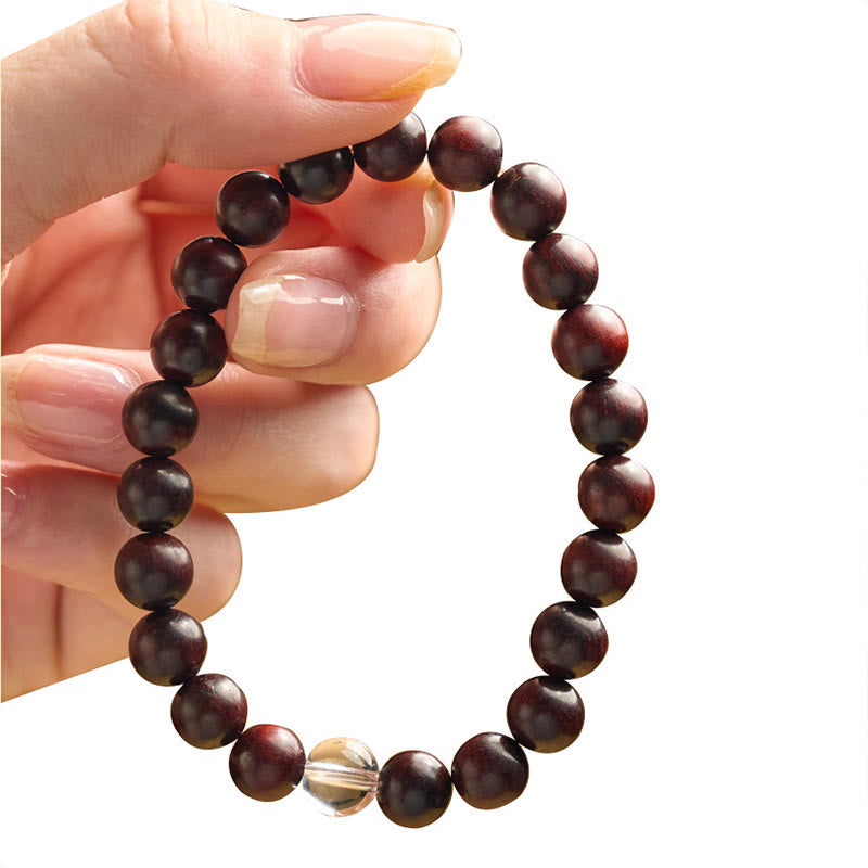 Fortune Jewel Small Leaf Red Sandalwood White Crystal Protection Bracelet