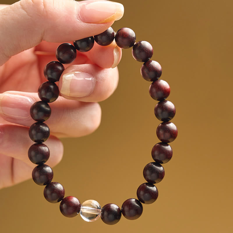 Fortune Jewel Small Leaf Red Sandalwood White Crystal Protection Bracelet