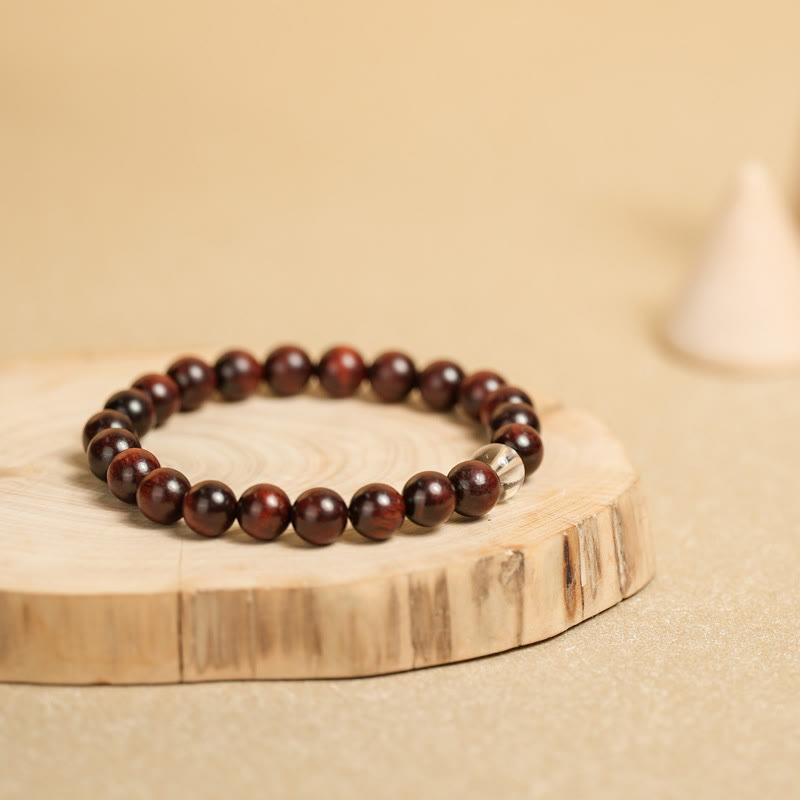 Fortune Jewel Small Leaf Red Sandalwood White Crystal Protection Bracelet