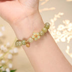 Fortune Jewel Green Jade Flower Fu Character Charm Luck Bracelet