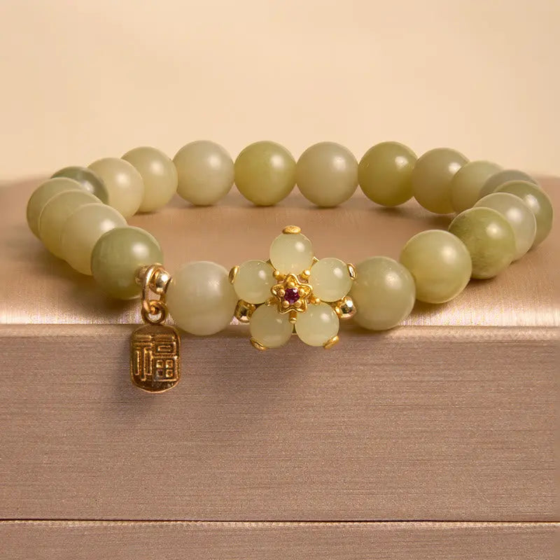Fortune Jewel "Hoping for Peace and Blooming Joy" Green Jade Bracelet Includes Gift Message Card Fortune Jewel