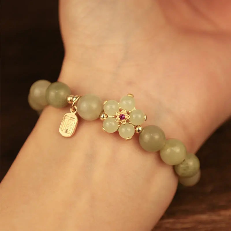 Fortune Jewel "Hoping for Peace and Blooming Joy" Green Jade Bracelet Includes Gift Message Card Fortune Jewel