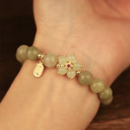 Fortune Jewel Green Jade Flower Fu Character Charm Luck Bracelet