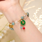 Fortune Jewel Strawberry Quartz Jade Fu Character Charm Healing Bracelet