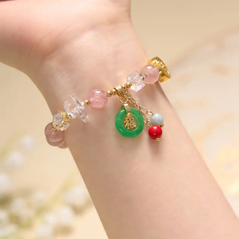 Buddha Stones "Sending Love and Harmony"Strawberry Quartz Bracelet Includes Gift Message Card Fortune Jewel