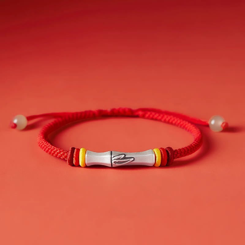 Fortune Jewel 999 Sterling Silver Red String Bamboo Enlightenment Bracelet