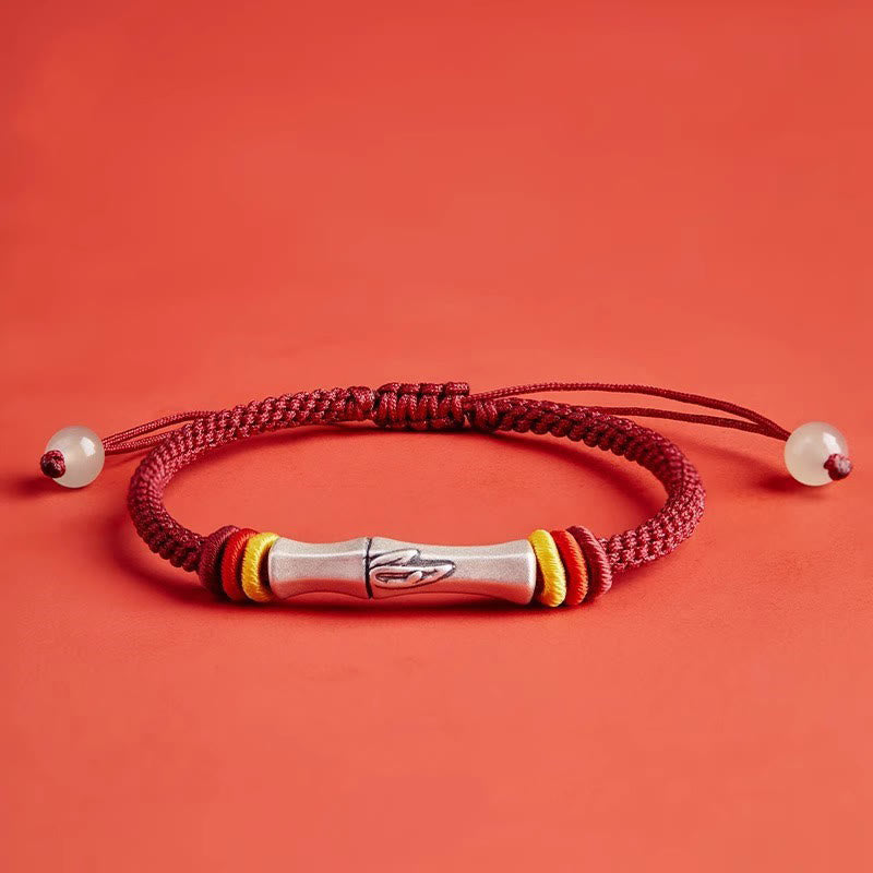 Fortune Jewel 999 Sterling Silver Red String Bamboo Enlightenment Bracelet