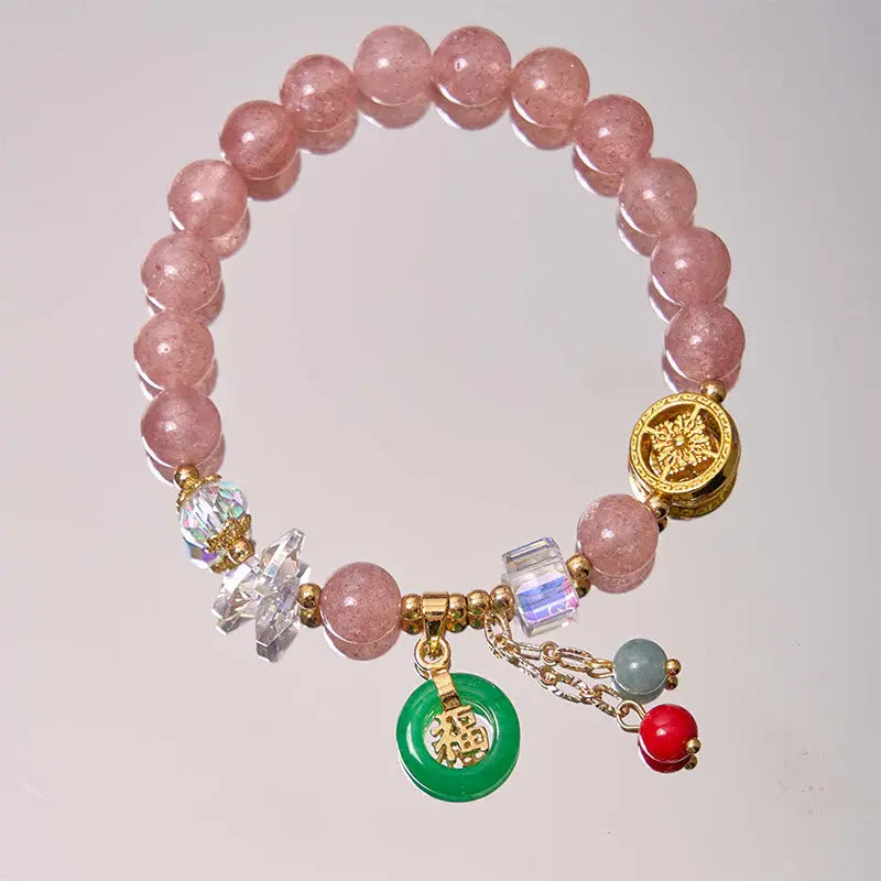 Buddha Stones "Sending Love and Harmony"Strawberry Quartz Bracelet Includes Gift Message Card Fortune Jewel