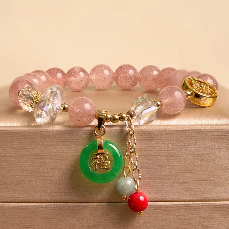 Buddha Stones "Sending Love and Harmony"Strawberry Quartz Bracelet Includes Gift Message Card Fortune Jewel