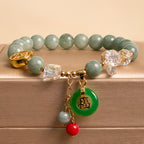 Fortune Jewel Strawberry Quartz Jade Fu Character Charm Healing Bracelet