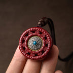 Fortune Jewel Cinnabar Om Mani Padme Hum Blessing Rotatable Necklace Pendant Key Chain