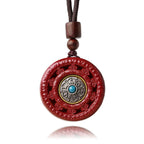 Fortune Jewel Cinnabar Om Mani Padme Hum Blessing Rotatable Necklace Pendant Key Chain