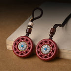 Fortune Jewel Cinnabar Om Mani Padme Hum Blessing Rotatable Necklace Pendant Key Chain