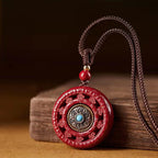 Fortune Jewel Cinnabar Om Mani Padme Hum Blessing Rotatable Necklace Pendant Key Chain