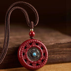 Fortune Jewel Cinnabar Om Mani Padme Hum Blessing Rotatable Necklace Pendant Key Chain