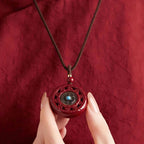 Fortune Jewel Cinnabar Om Mani Padme Hum Blessing Rotatable Necklace Pendant Key Chain