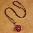 Fortune Jewel Cinnabar Om Mani Padme Hum Blessing Rotatable Necklace Pendant Key Chain
