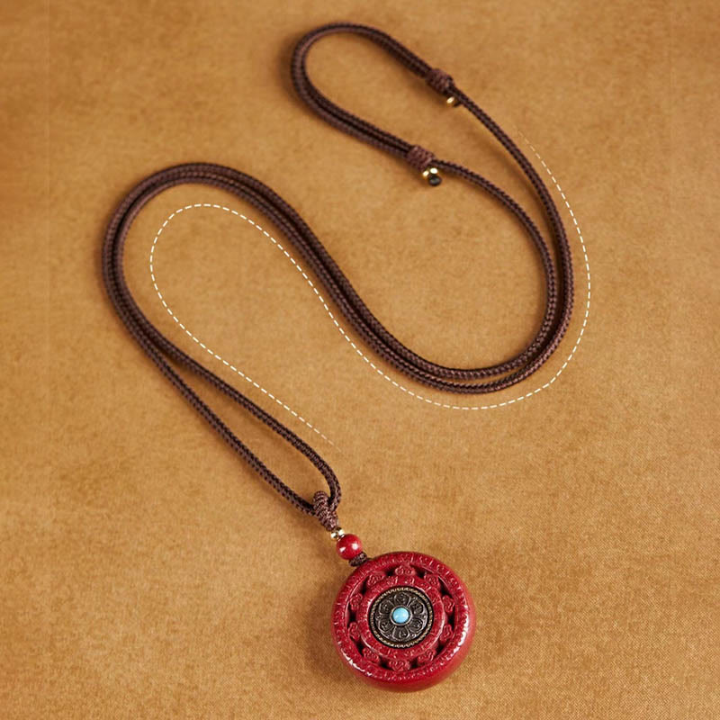 Fortune Jewel Cinnabar Om Mani Padme Hum Blessing Rotatable Necklace Pendant Key Chain