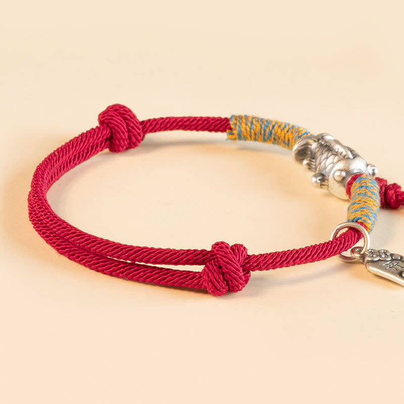 Fortune Jewel 999 Sterling Silver Red String Lucky Koi Fish Protection Bracelet