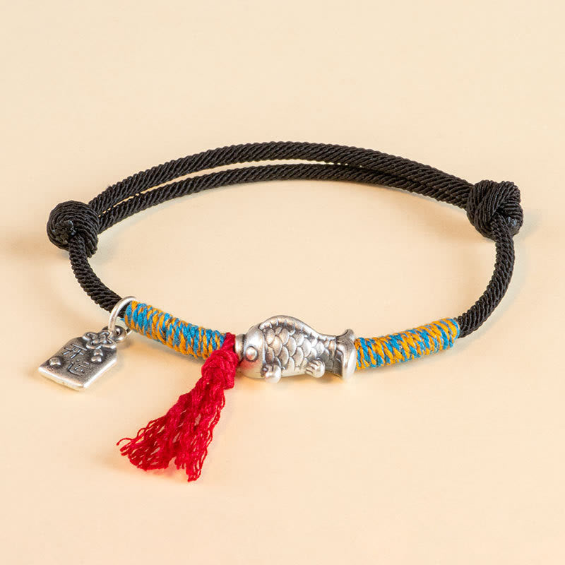 Fortune Jewel 999 Sterling Silver Red String Lucky Koi Fish Protection Bracelet