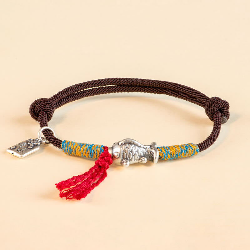 Fortune Jewel 999 Sterling Silver Red String Lucky Koi Fish Protection Bracelet