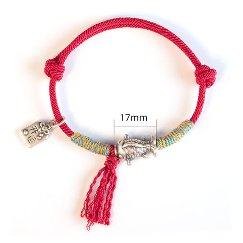 Fortune Jewel 999 Sterling Silver Red String Lucky Koi Fish Protection Bracelet