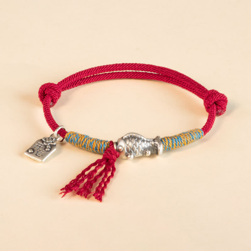 Fortune Jewel 999 Sterling Silver Red String Lucky Koi Fish Protection Bracelet