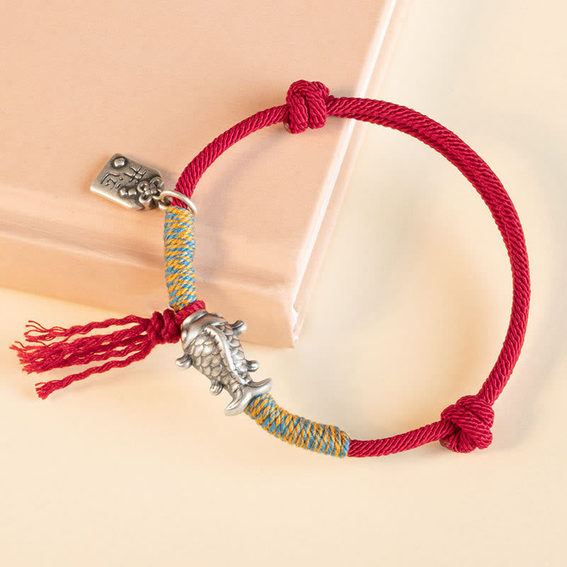 Fortune Jewel 999 Sterling Silver Red String Lucky Koi Fish Protection Bracelet