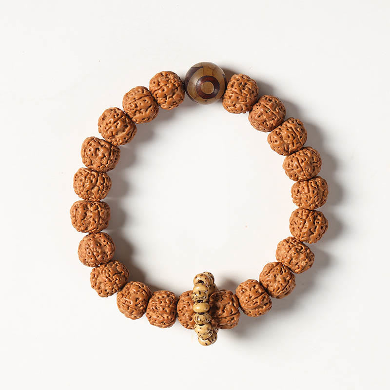 Fortune Jewel Bodhi Seed Three-eyed Dzi Bead Buddha Hand Charm Wealth Bracelet