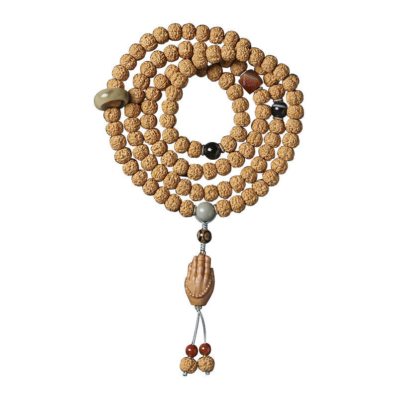 Fortune Jewel Bodhi Seed Three-eyed Dzi Bead Buddha Hand Charm Wealth Bracelet