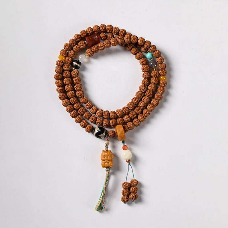 Fortune Jewel Bodhi Seed Three-eyed Dzi Bead Buddha Hand Charm Wealth Bracelet