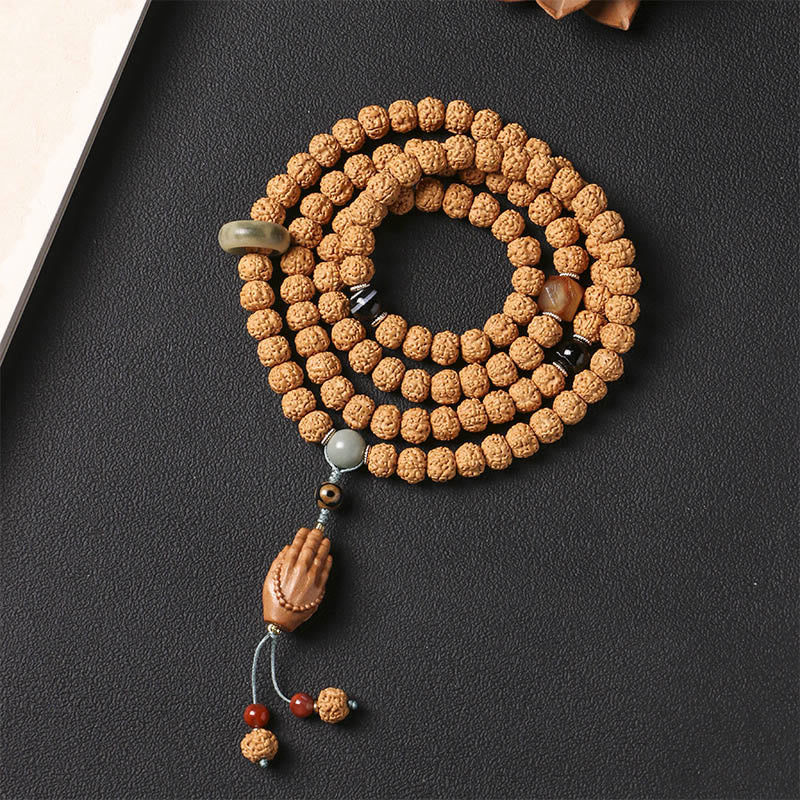 Fortune Jewel Bodhi Seed Three-eyed Dzi Bead Buddha Hand Charm Wealth Bracelet