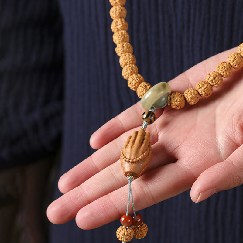 Fortune Jewel Bodhi Seed Three-eyed Dzi Bead Buddha Hand Charm Wealth Bracelet