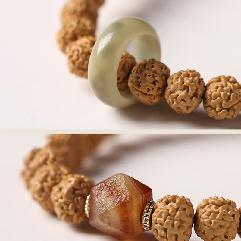 Fortune Jewel Bodhi Seed Three-eyed Dzi Bead Buddha Hand Charm Wealth Bracelet