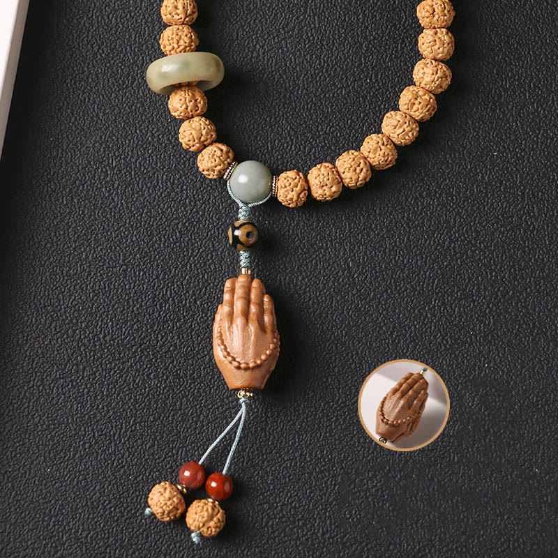 Fortune Jewel Bodhi Seed Three-eyed Dzi Bead Buddha Hand Charm Wealth Bracelet