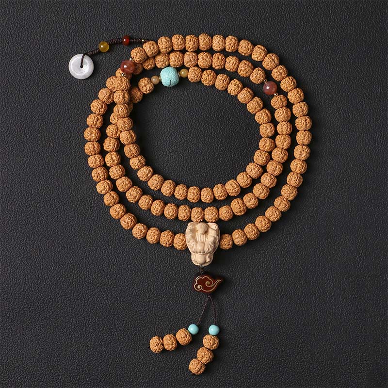 Fortune Jewel Bodhi Seed Three-eyed Dzi Bead Buddha Hand Charm Wealth Bracelet