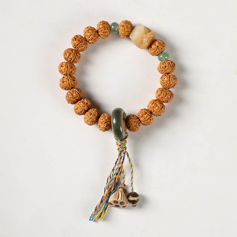 Fortune Jewel Bodhi Seed Three-eyed Dzi Bead Buddha Hand Charm Wealth Bracelet