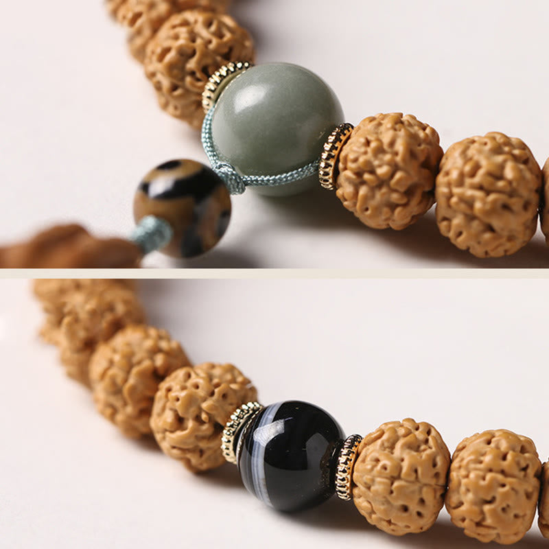 Fortune Jewel Bodhi Seed Three-eyed Dzi Bead Buddha Hand Charm Wealth Bracelet