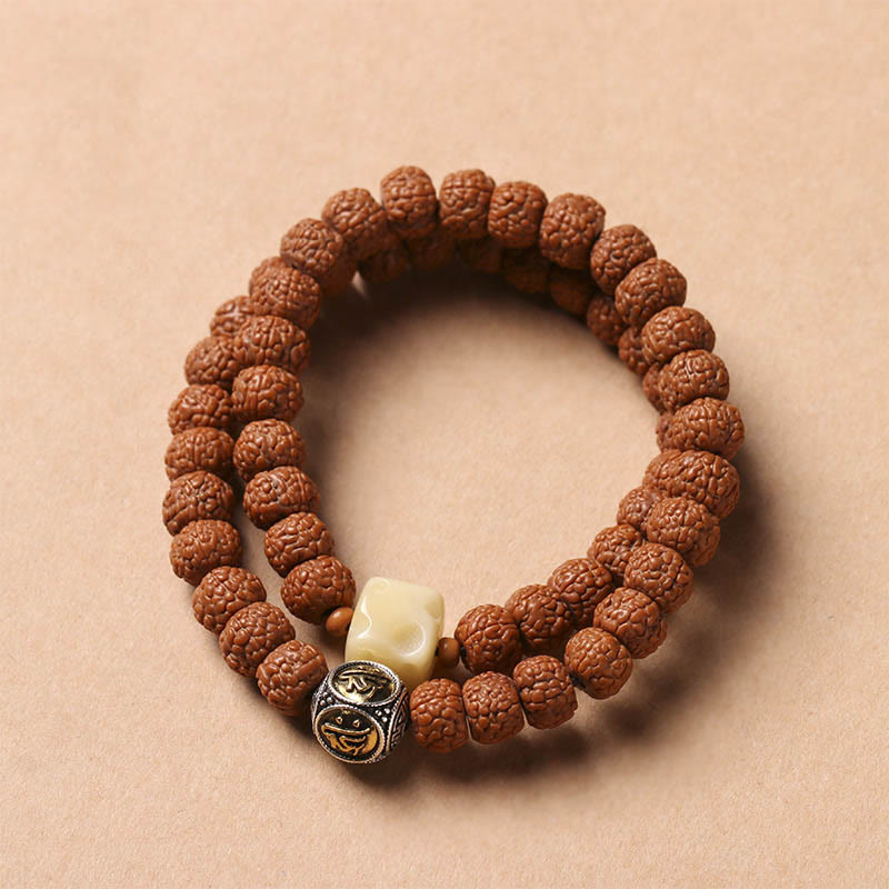 Fortune Jewel Bodhi Seed Three-eyed Dzi Bead Buddha Hand Charm Wealth Bracelet