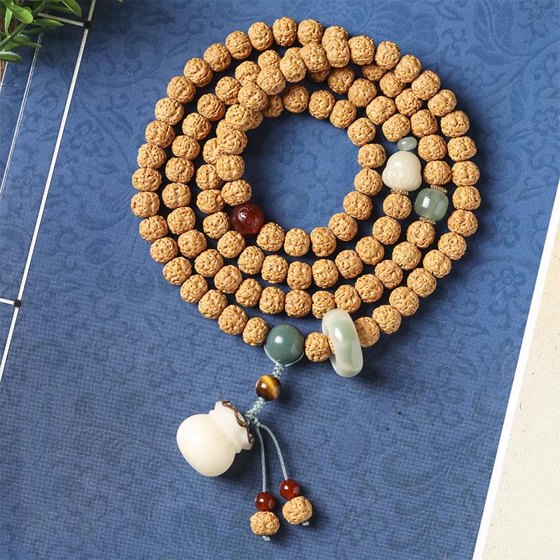 Fortune Jewel Bodhi Seed Three-eyed Dzi Bead Buddha Hand Charm Wealth Bracelet