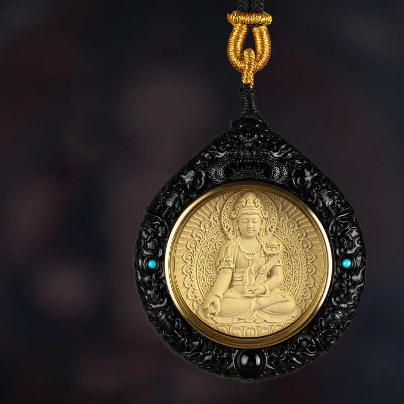 Fortune Jewel Chinese Zodiac Natal Buddha Small Leaf Red Sandalwood Ebony Longevity Necklace Pendant