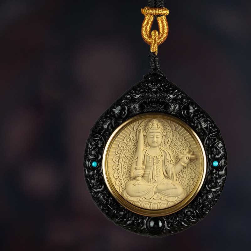 Fortune Jewel Chinese Zodiac Natal Buddha Small Leaf Red Sandalwood Ebony Longevity Necklace Pendant