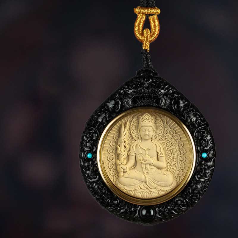 Fortune Jewel Chinese Zodiac Natal Buddha Small Leaf Red Sandalwood Ebony Longevity Necklace Pendant